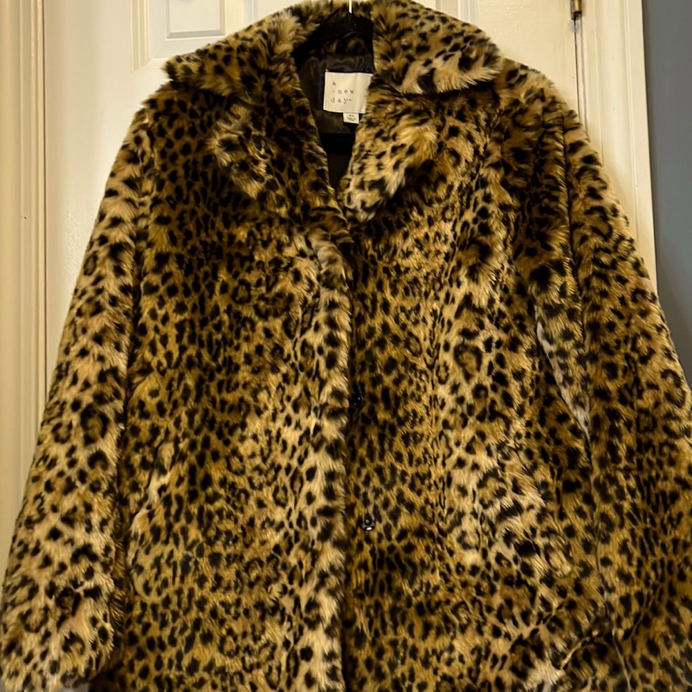 A New Day Leopard Print  Faux Fur Short Jacket